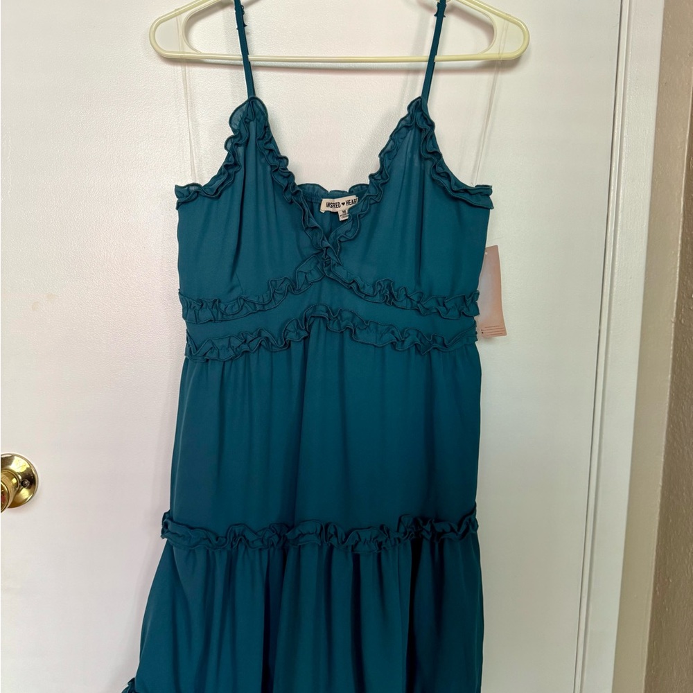 Teal Mini Dress with Ruffle Details